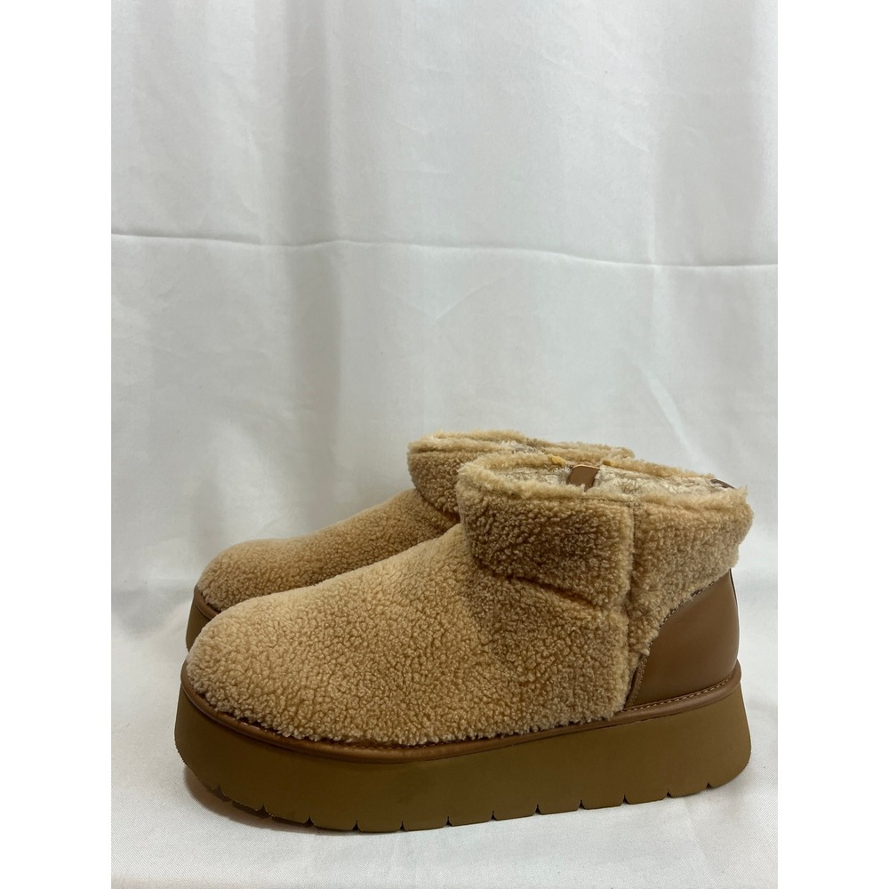 Wild‎ Fable Tan Faux Shearling Borg Platform Ankle Boots Size 11 Side Zip New
